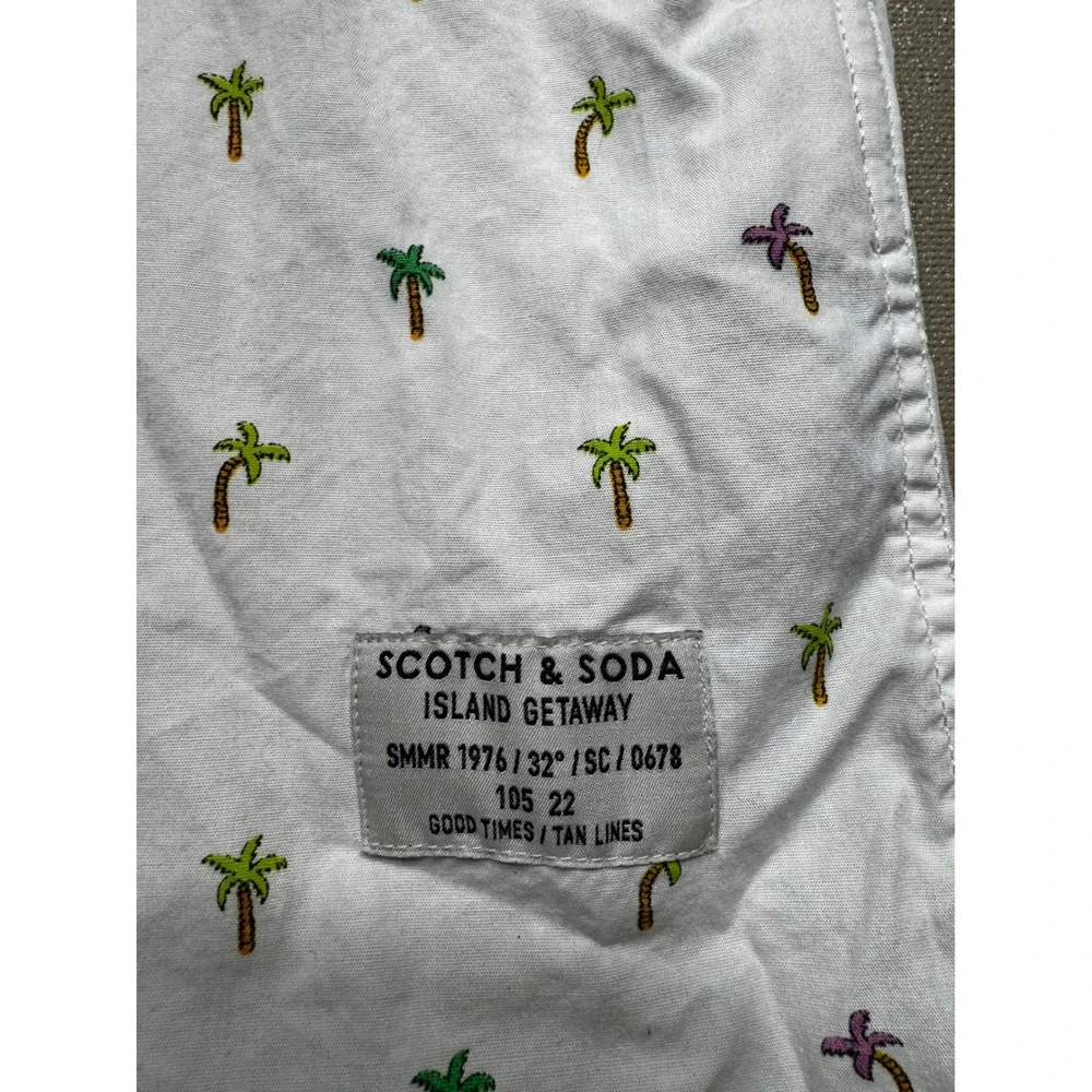 Scotch & Soda Mens White Embroidered Palm Tree Short Sleeve Button Down Shirt M - Picture 4 of 9